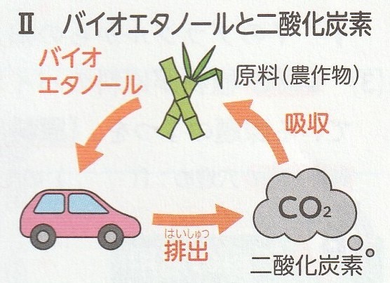 バイオエタノールと二酸化炭素の関係を示す図
