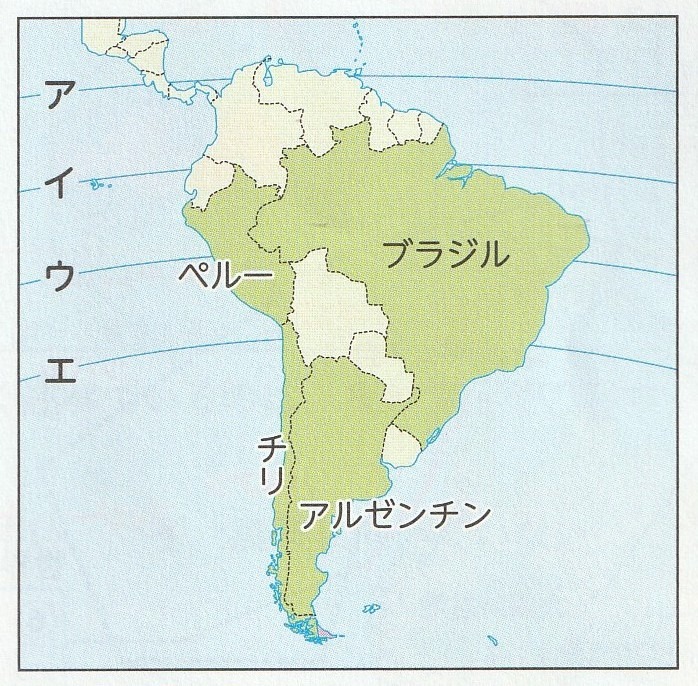 南アメリカ州の地図（赤道の位置）